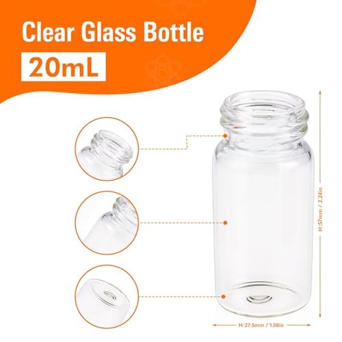 PEKYBIO 20 PCS 20ML Clear Small Liquid Sample Glass Vials with Screw Caps - size: 20 ml (20 pieces)