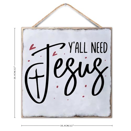0 Y'all Need Jesus Wood Signs Retro Bible Verse Hanging Wooden Sign Customized Wooden Sign for Living Room And Kitchen Office Indoor Outdoor 12x12 Inch Christian Religious Gifts - color: Wooden Color-style-6