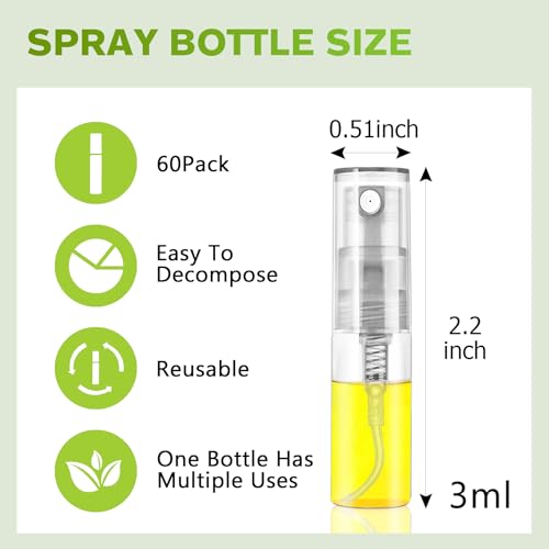 Mini Spray Bottle 3ml, Refillable Glass Spray Bottle, Glass Bottle Atomizer, Perfume Mouthwash Atomizer for Cleaning Refillable Container for Travel, Essential Oils, Perfume 60 Pcs, 3ml - size: 60PCS,3ML