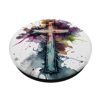 Christian Cross Watercolor Illustration PopSockets Adhesive PopGrip - style: Adhesive PopGrip