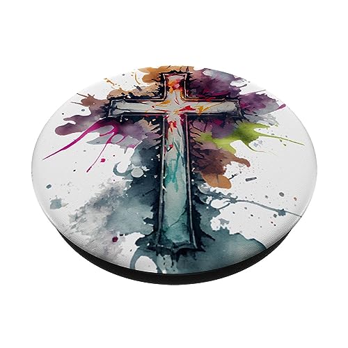 Christian Cross Watercolor Illustration PopSockets Adhesive PopGrip - style: Adhesive PopGrip