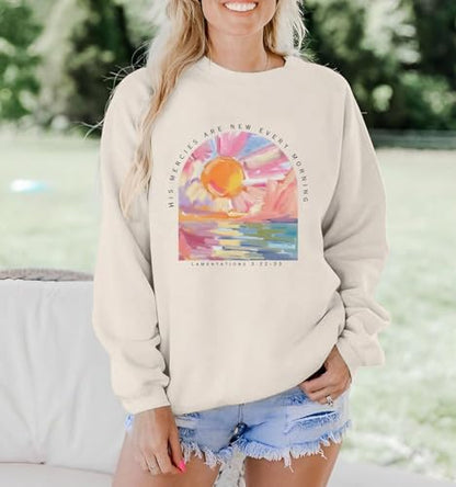 Christian Sweatshirts for Women Jesus Religious Faith Tops - color: Apricot, size: Medium