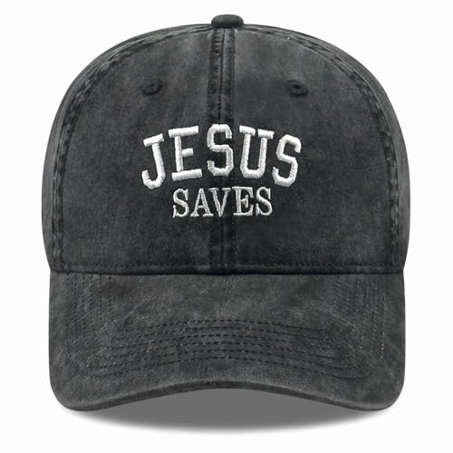Inspirational Christian Baseball Cap, Adjustable Embroidered Cotton Hat for Men Women Dad Hat Gifts for His Her - color: Jesus Saves - Black