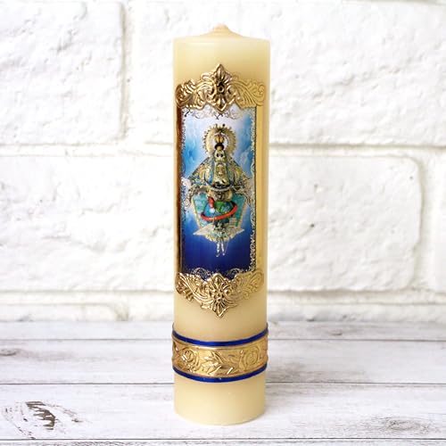 Elegant Our Lady of San Juan de Los Lagos Blessed Virgin Mary Pillar Divine Ciro Candle Paschal Vela Pascual Prayer Communion Baptism Batuizo Devotional Cirio Favor