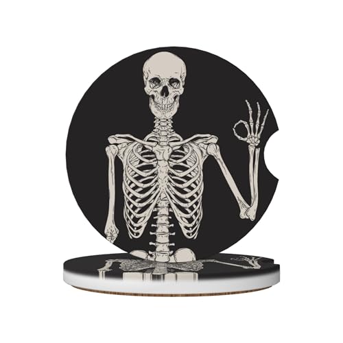 Skull Gothic Car Cup Holder Coasters 2 Pack 2.63" for Women - color: Beige