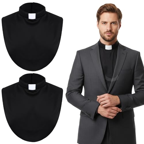 2 Pcs Priest Collar, Unisex Clergy Black Clergy Collar with Insert White Tab, Priest Costume Tab Collars for Clergys Shirt