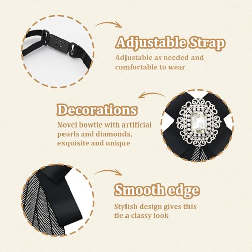 Womens Bow Tie Adjustable Rhinestone Bowtie for Women Ladies Girls Pre-tied Womens Tie for Shirt Suit Uniform - color: Black-strap-style 3