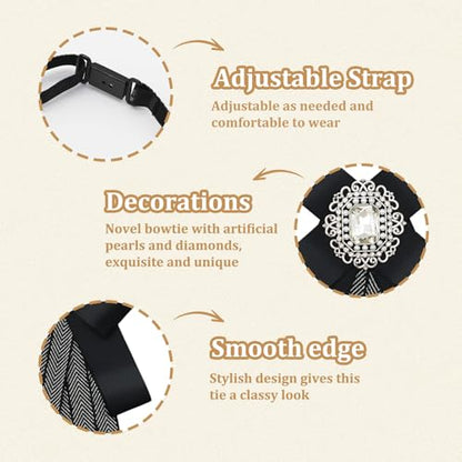 Womens Bow Tie Adjustable Rhinestone Bowtie for Women Ladies Girls Pre-tied Womens Tie for Shirt Suit Uniform - color: Black-strap-style 3