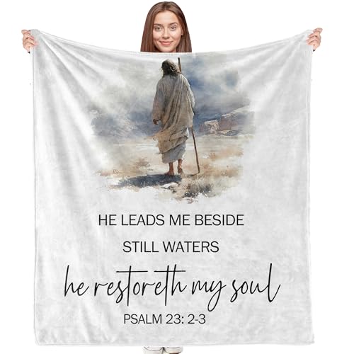Jesus Christian Blanket, Christian Gifts for Women Men, Jesus Gifts, Religious Bible Verse Scripture Throw Blankets for Bedroom Living Room Church Office Couch Sofa, 50x60 Inches - color: Psalm 23