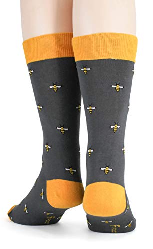 Foot Traffic Men's Outdoor-Themed Socks for Nature Lovers, Sizes 7–12 - color: Bees
