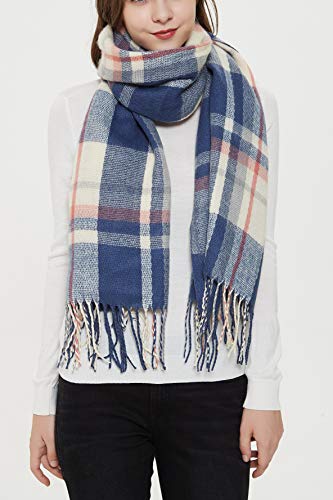 Wander Agio Women's Fashion Long Shawl Big Grid Winter Warm Lattice Large Scarf - color: Blue 3