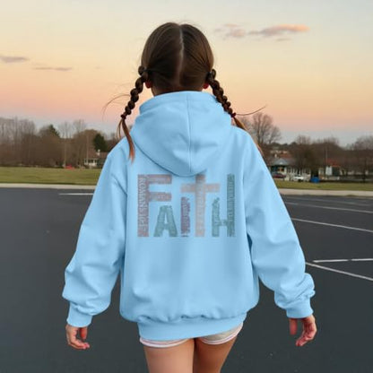 Girls Christian Hoodies Kids Jesus Faith Sweatshirts Cute Religious Graphic Sweater Inspirational God Bible Verse Top - color: Light Blue, size: 13-14 Years