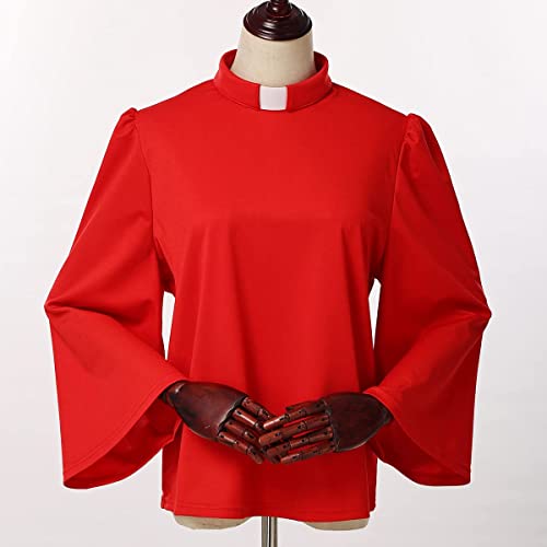 Women's Clergy Shirt Tab Collar Swing Long Sleeve Regular Blouse - color: Red, size: Large