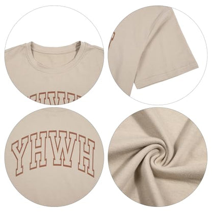 MNLYBABY YHWH Oversized Shirt Women Christian Tshirts Jesus Faith Inspirational Casual Tee Tops - color: Apricot, size: Large