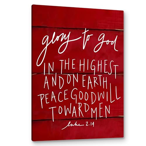 PHAMTE Luke 2.14 Glory To God In The Highest Xmas Christmas Wall Art,Christian Bible Verse Scripture Print Framed Canvas Painting Artwork Home Bathroom Room Office Church Decor 16x24 Inch - color: red-B, size: 24"L x 16"W