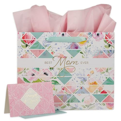 Christian Art Gifts Large Gift Bag for Mom with Card & Tissue, Gold - color: Best Mom/Multi, style: Large Landscape