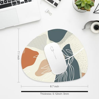 Mouse Pad, Premium-Textured Oval Computer Pad, 8.7" x 7.1" Thick 3 mm Anti-Slip Waterproof Rubber Cute Mouse Mat for Office, Home, Gaming, Laptop, PC, Boho Leaves - color: Boho Leaves