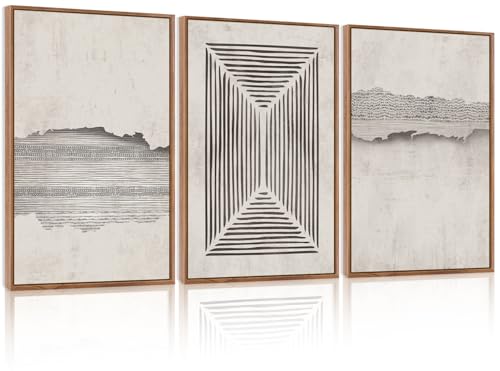 CHDITB Modern Abstract Canvas Wall Art, Neutral Framed Art Prints, Black Beige Large Wall Painting, Geometric Line Textured Minimalist Wall Decor for Living Room Bedroom Dining Room Office 24"x36"x3 - color: Abstract Line, size: 24"L x 36"W
