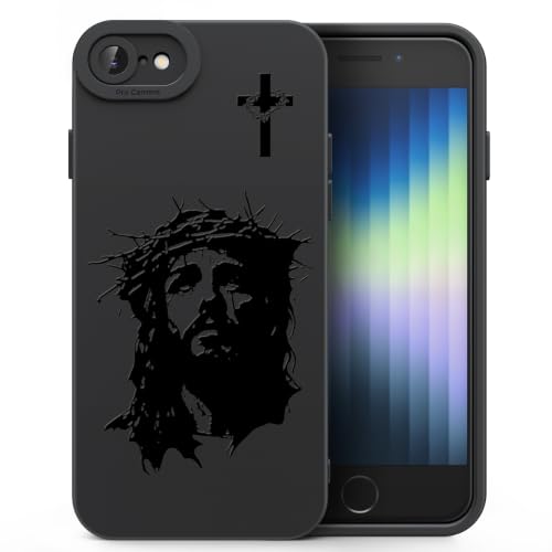 for iPhone SE/8/7 Christian Phone Case, Crown Thorns Design - color: Black-Jesus Face, size: iPhone SE/8/7