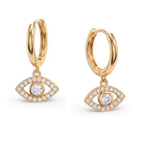 VACRONA Gold Heart Hoop Earrings Huggie Earrings for Women 14k Gold Plated Small Hoops Earrings - color: White Evil Eye