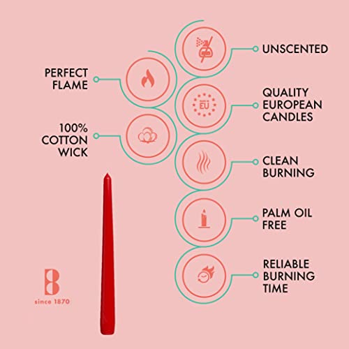 BOLSIUS 10 Count Unscented 10 Inch Red Household Taper Candles - 8 Hours Burn Time - Premium European Quality - Smokeless Dripless Taper Candlestick - Great for Special Occasion, Church, and Everyday - color: Red, size: 10 Count