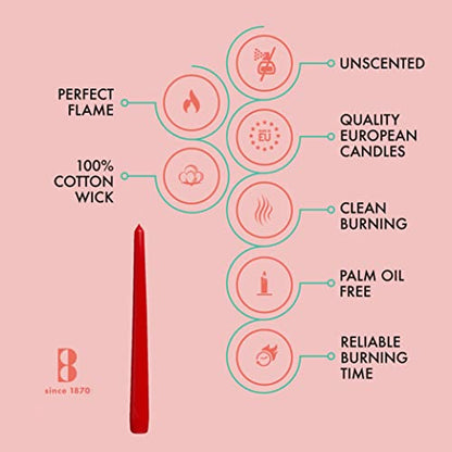 BOLSIUS 30 Count Unscented 10 Inch Red Household Taper Candles - 8 Hours Burn Time - Premium European Quality - Smokeless Dripless Taper Candlestick - Great for Special Occasion, Church, and Everyday - color: Red, size: 30 Count