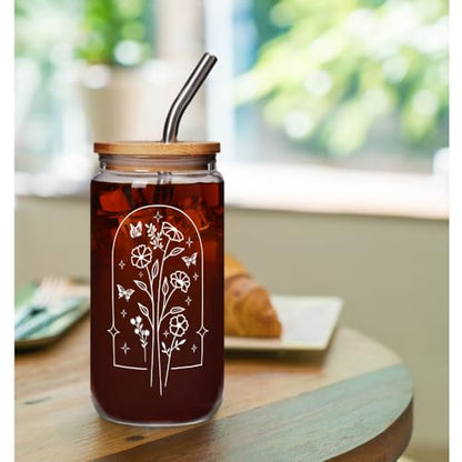 God Says You Are Glass with Bamboo Lid and Straw, Christian Bible Verse Floral Bible Verse Christmas Gift for Women, Inspirational Floral Christian Religious Gifts for Friend Bestie Mom Wife 16OZ