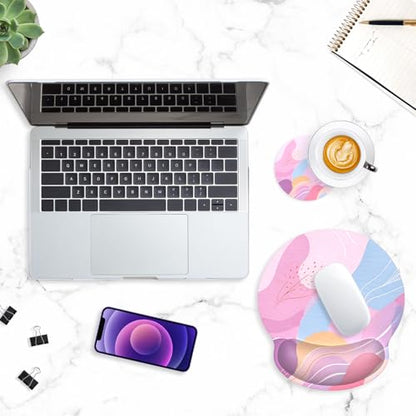 ITNRSIIET Ergonomic Mouse Pad with Wrist Support Wrist Rest Smooth Surface Non-Slip Rubber Base Comfortable Office Supplies Pain Relief, 9.8 x 9.1 inches, Art Style Pattern - color: A02-Art Style Pattern