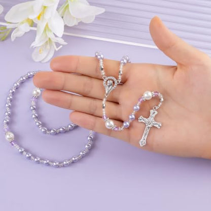 Rosary Beads Catholic for Women - Rosary Necklace Artificial Pearls, Exquisite Gifts for Women - color: Purple