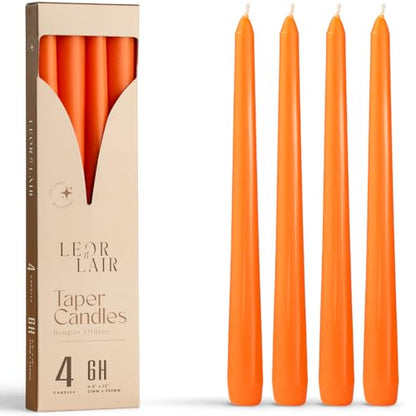Leor & Lair Orange Taper Candles, 4 Pack, 10 Inch, Unscented - color: Orange