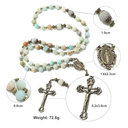 KOMI Catholic Gemstone Rosary Beads for Women - Holy Prayer Beads Necklace With Crucifix Cross