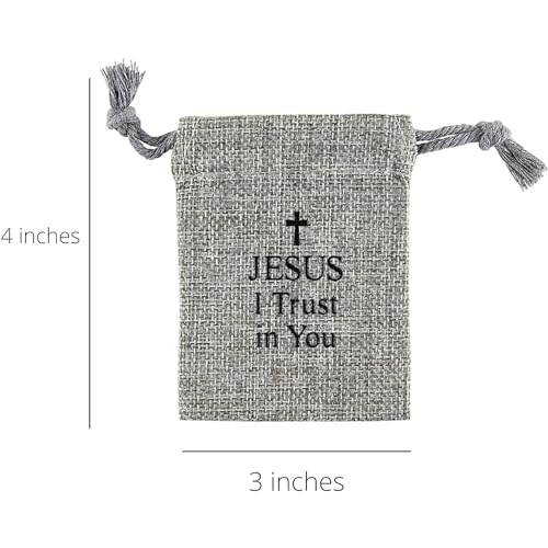 Needzo My First Holy Communion Gift Set for Girls, Glass Bead Rosary Bracelet with Gray Burlap Pouch, Religious Keepsakes for Daughters, 3 x 4 Inch Bag