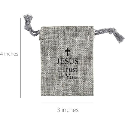 Needzo My First Holy Communion Gift Set for Girls, Glass Bead Rosary Bracelet with Gray Burlap Pouch, Religious Keepsakes for Daughters, 3 x 4 Inch Bag