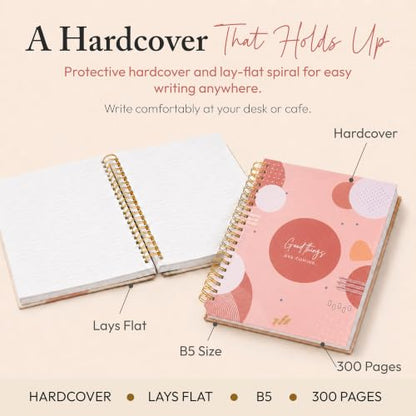 300-Page Hard Cover Notebook with Affirmations - B5 Spiral Bound - color: Good Things