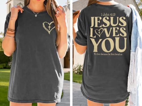 Christian Shirts for Women Oversized Faith Jesus Shirt Inspirational Tops - color: Greya, size: Large