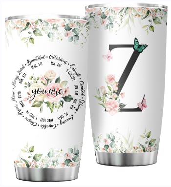 Personalized Initial Z Tumbler 20oz, Monogrammed Gift for Women Birthday Mothers Day Religious Gift, Personalized Christian Gift for Women Initial Coffee Mug - style: Initial Z cup
