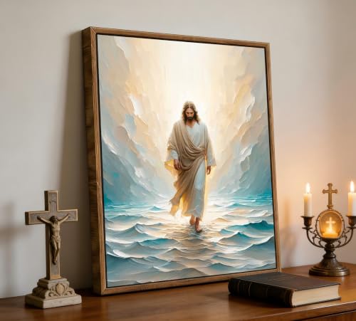 CXKAWM Framed Jesus Walking on Water Canvas Wall Art, 12x16in - color: Framed Jesus Walking, size: 12x16in