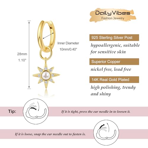 DAILY VIBES Cute Butterfly Star Cross Heart CZ Dangle Earrings for Women - color: Gold North Star CZ