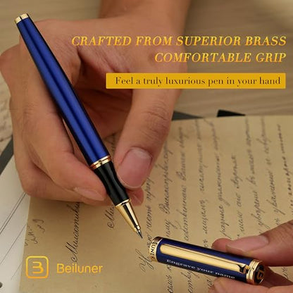BEILUNER Blue Personalized Pen,Stunning Luxury Lacquer With 24K Gold,Schneider Ink Refills,Multiple Fonts To Custom Rollerball,Gift Pen For Men & Women,Executive,Graduation,Christmas,Nice Fancy Pens - color: Blue with Gold (Personalized)