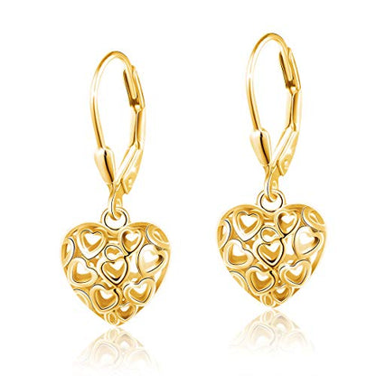 S925 Sterling Silver Heart Dangle Drop Earrings for Women Jewelry Gift - style: Heart Drop.Gold-Plated