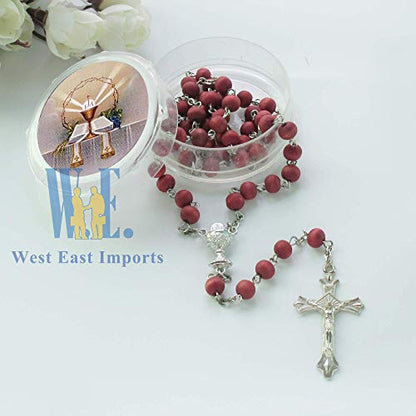 12 Pcs First Communion Favor Red Scented Rose Petal Rosary Necklace Gift