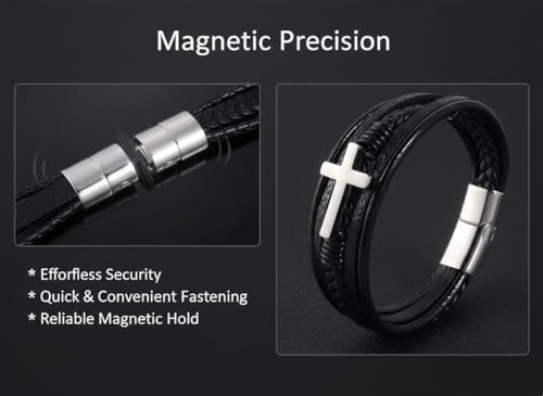 Stainless Steel Braided Leather Bracelet for Men Cuff Bangle Cross - color: 1-silver