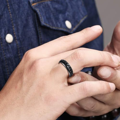 Mens Fidget Rings Anxiety Ring for Men 6mm 8mm Chain Spinner Ring Size 5-14 - color: Titanium Black Black