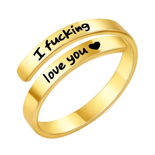 Faith Over Fear Cross Inspirational Rings for Women Daughter, Christian Blessed Hope Love Encouragement Rings Adjustable Open Tiny Purity Wrap Thumb Cross Ring Jewelry Graduation Cocktail Party - color: Fcking Love You Gold