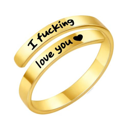 Faith Over Fear Cross Inspirational Rings for Women Daughter, Christian Blessed Hope Love Encouragement Rings Adjustable Open Tiny Purity Wrap Thumb Cross Ring Jewelry Graduation Cocktail Party - color: Fcking Love You Gold