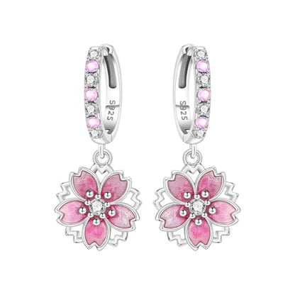 925 Sterling Silver Drop & Dangle Earrings for Women,Butterfly Dragonfly and Bee|Flower and leaf Earrings, Suitable for Sensitive Ears Fashion Jewelry Gift- Hypoallergenic Earrings - color: Cherry blossom