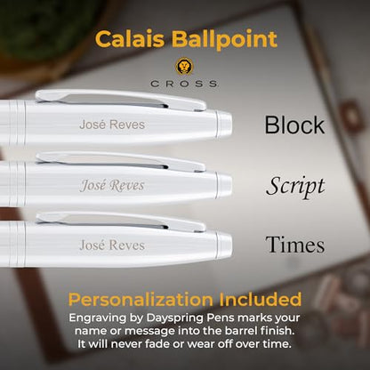 Cross Calais Personalized Twist Action Ballpoint Pen in Chrome Finish - color: Lustrous Chrome