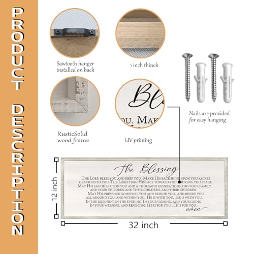 RLWangChao The Blessing Wall Art, 32x12 Inch, White - color: The Lord Bless You And Keep You (White), size: 32"L x 12"W