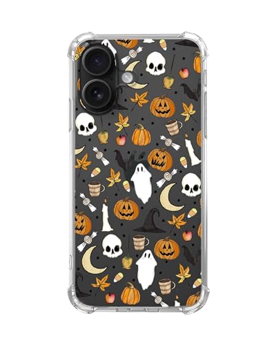 Fall Autumn Leaves Pumpkin Clear Case for iPhone 17, Halloween Ghost Skull Pattern Cover, Cool Clear TPU Bumper Phone Case Cover - color: Autumn Leaves