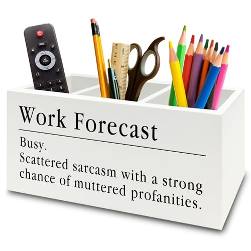 Funny Pen Pencil Holder Organizer for Desk, Funny Coworkers Gifts for Women, Office Humor Gifts, Work Forecast Wooden Box Sign for Home Office Desk Tabletop Decorations - color: colour27